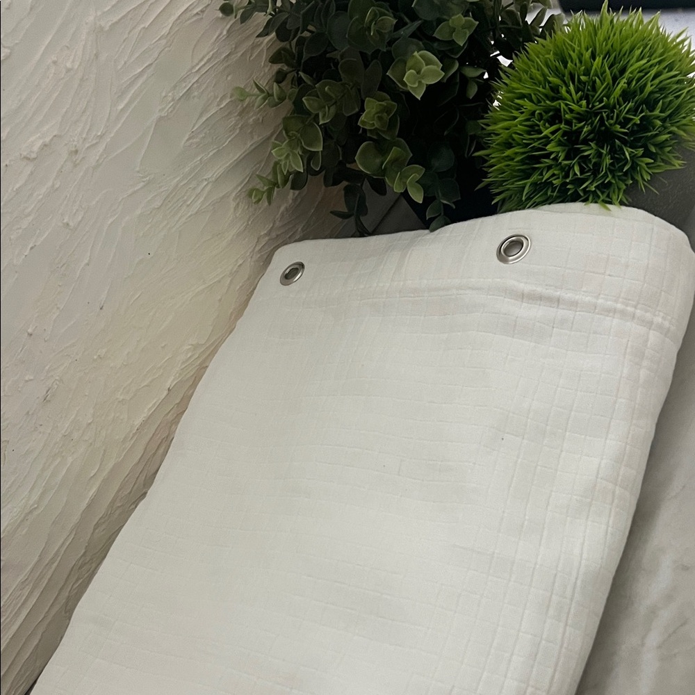 White Textured Shower Curtain w Silver Grommets